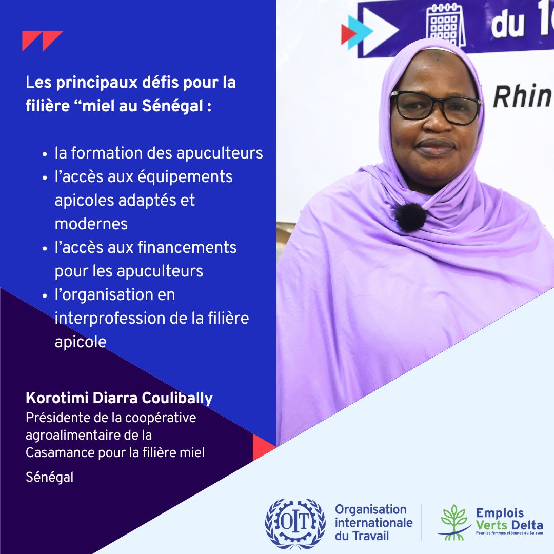 ILO Senegal (@ilosenegal) on Twitter photo Développer la filière miel🍯au Sénégal, un défi collectif !
Korotimi Diarra Coulibally, Pdte de la coopérative agroalimentaire de la Casamance, rappelle les priorités :
✅ Former les apiculteurs
🔧 Accès aux équipements modernes
💰 Financements adaptés
#ApicultureSénégal <a href="/OITinfo/">Organisation internationale du Travail</a> Développer la filière miel🍯au Sénégal, un défi collectif !
Korotimi Diarra Coulibally, Pdte de la coopérative agroalimentaire de la Casamance, rappelle les priorités :
✅ Former les apiculteurs
🔧 Accès aux équipements modernes
💰 Financements adaptés
#ApicultureSénégal <a href="/OITinfo/">Organisation internationale du Travail</a>