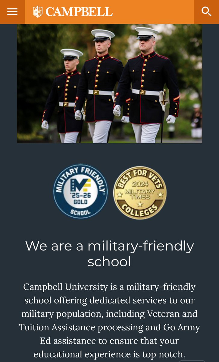 Campbell University is dedicated to meeting the unique educational needs of our Active Duty, Veteran and military-affiliated students. aoe.campbell.edu/admissions-2/m…
