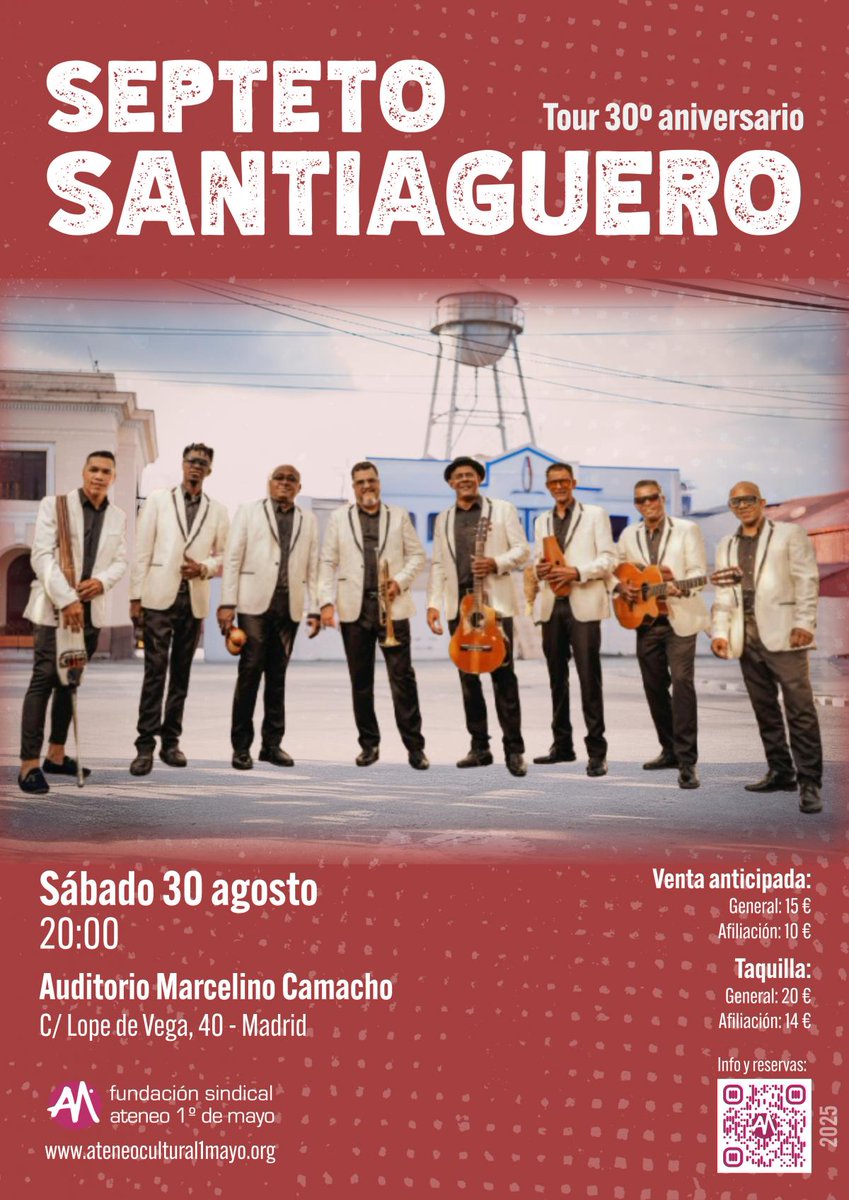 Madrid Sindical (@madridsindical) on Twitter photo 🪇Concierto <a href="/ElSepteto/">Septeto Santiaguero</a> LIVE
🎉En febrero se cumplieron treinta años de la fundación de esta banda, durante los cuales ha publicado diez trabajos discográficos
🎤Podrás disfrutar de sus mejores temasen el próximo concierto:
🗓️30 Agosto
⏰20:00 HRS
📍Auditorio Marcelino Camacho, 🪇Concierto <a href="/ElSepteto/">Septeto Santiaguero</a> LIVE
🎉En febrero se cumplieron treinta años de la fundación de esta banda, durante los cuales ha publicado diez trabajos discográficos
🎤Podrás disfrutar de sus mejores temasen el próximo concierto:
🗓️30 Agosto
⏰20:00 HRS
📍Auditorio Marcelino Camacho,