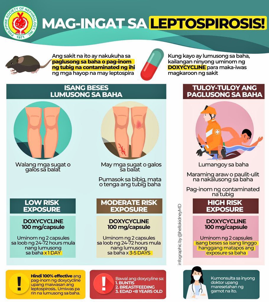 jbesa27's tweet image. Kung kailangan mo ng reseta ng doxycyline dahil lumusong ka sa baha, message me your name, age, and exposure (kung may sugat sa paa/binti o wala) for a free prescription! Ayaw natin ng leptospirosis! π #CrisingPH