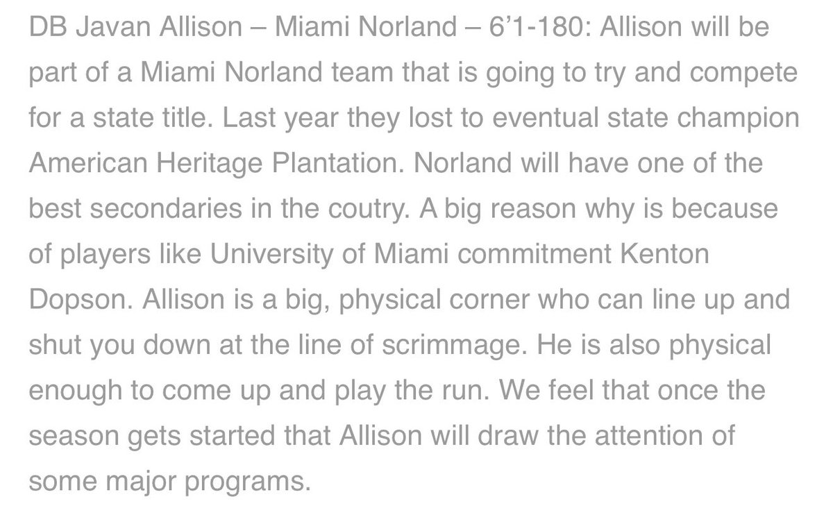 IAmJavanAllison's tweet image. Thanks for the write up @EliteScoutingFL elitescoutingservices.com/blog/prospects… @Rosegreennorman @Quick954 @Dwight_XOS @On3Recruits @SlyJohnson3 @305Sportss @PrepRedzoneFL @247Sports @thecribsouthfla @Rivals @RivalsCamp @LawrenceBl83397 @_MNVikings @JohnGarcia_Jr
@_5starathlete @quay85