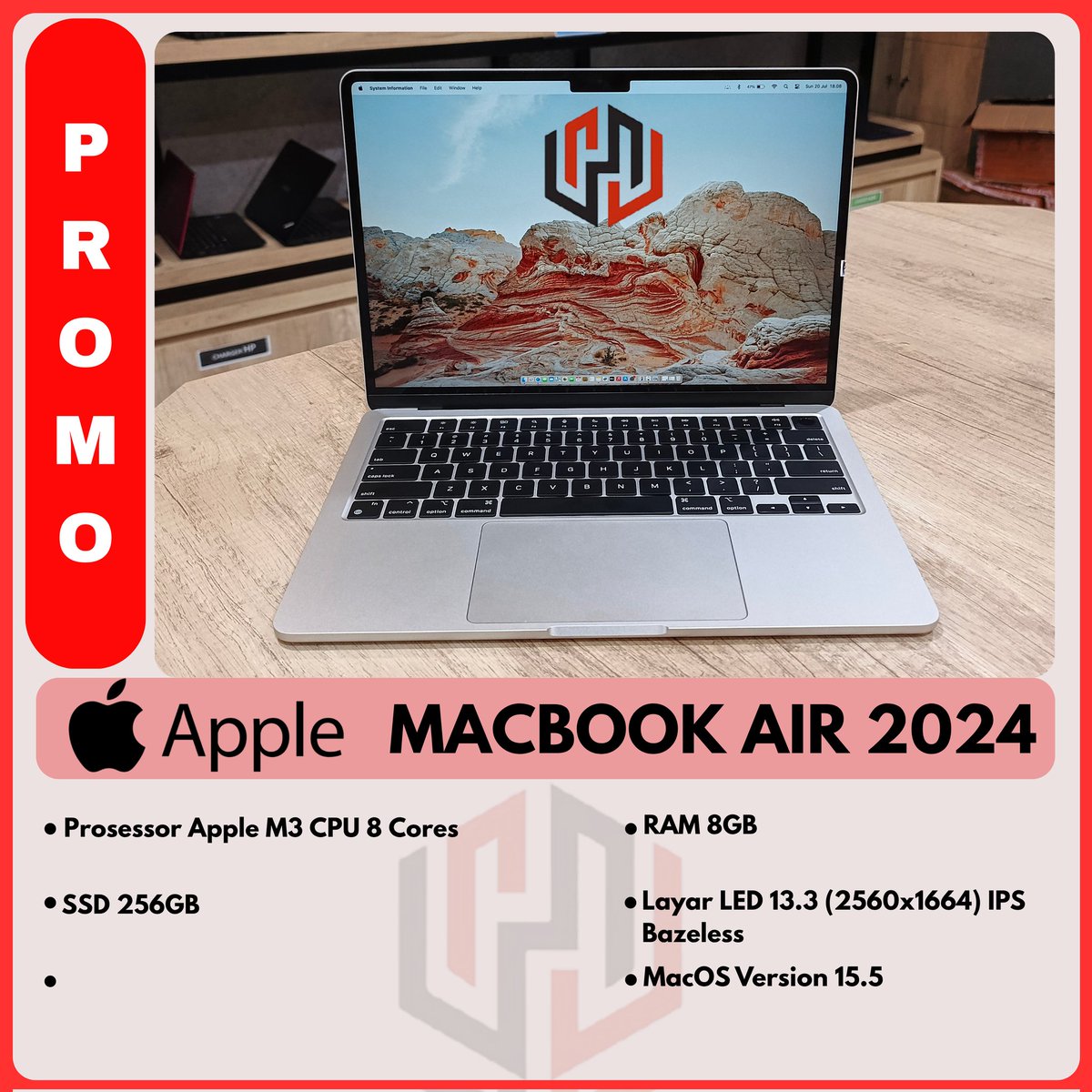 nazril_39's tweet image. MACBOOK AIR 2024

HARGA 13.2JT SAJA

• Processor Apple M3 CPU 8 Core
• macOS V15.5
• RAM 8 GB 
• Storage  SSD 256 GB 
• Layar: 13,3 Inch WQXGA IPS (2560 x 1600) 
• WiFi, Webcam, DLL

#macbooksemarang #jualbelimacbook #macbooksecond #macbook