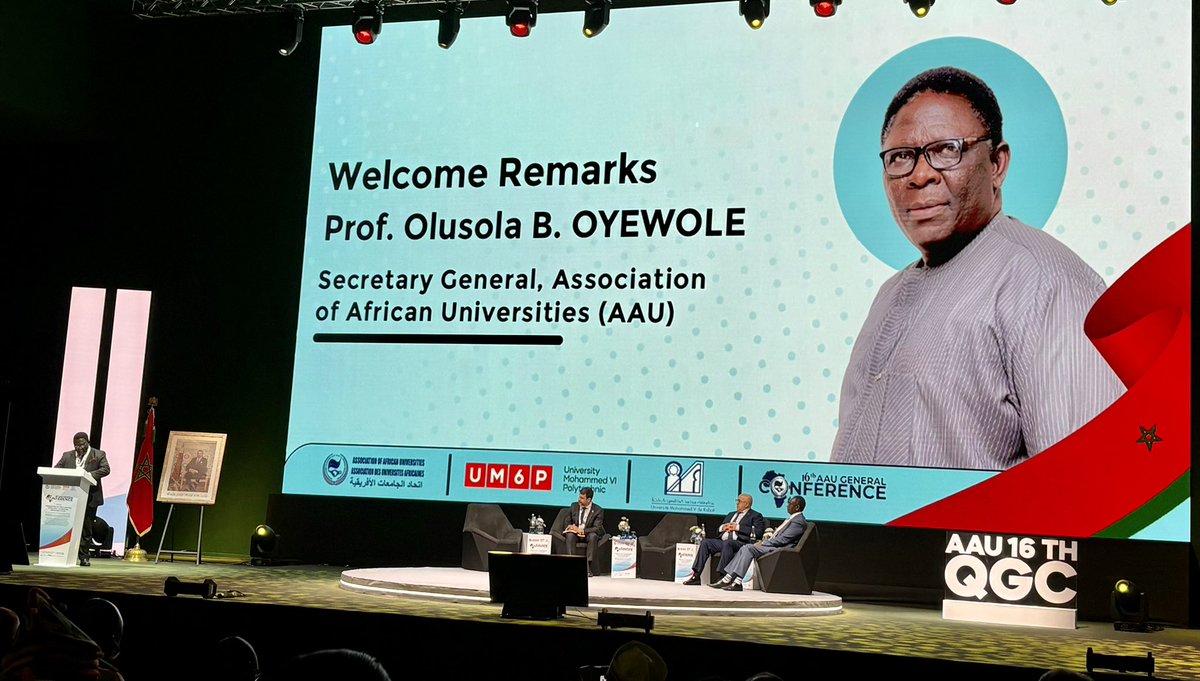 <a href="/AAU_67/">Association of African Universities</a> Secretary General Professor <a href="/olusolaoyewole/">Olusola Oyewole</a> provides his opening welcome and highlights the #AfricaCharter discussions at 14.30 WAT today with <a href="/UnivGh_VC/">Vice-Chancellor, University of Ghana</a> &amp; <a href="/unam_na/">#MyUNAM</a>

#AAUGeneralConference #GENCON25 
<a href="/UM6P_officiel/">UM6P - University Mohammed VI Polytechnic</a>

<a href="/BristolUni/">University of Bristol</a> <a href="/unisa/">Unisa</a> <a href="/UCT_news/">UCT</a>