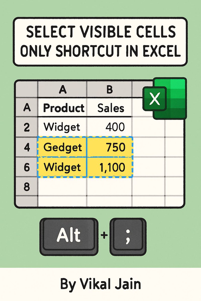 VikalExcel's tweet image. Twitter Post Suggestion
Unlock hidden Excel power! 🚀
Did you know you can select only visible (filtered) cells with Alt + ;?
No more copy-pasting hidden rows. Perfect for quick, clean data work!
Try it and save time every day.
#ExcelTips #ExcelShortcuts #Productivity #vikaljain