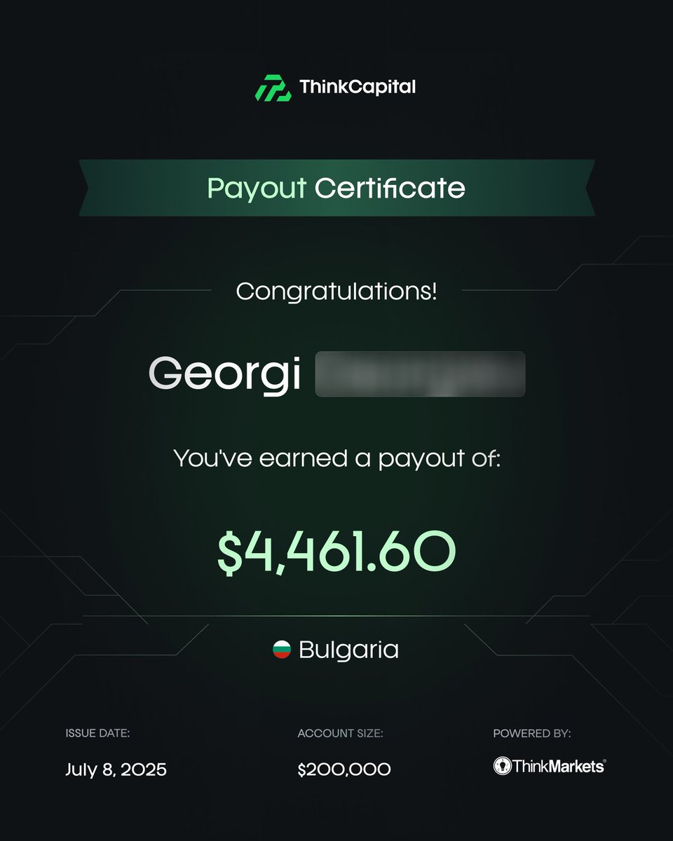 thinkcapitalcom's tweet image. Jacob 🇺🇸, Riche 🇬🇧, and Georgi 🇧🇬 locked in payouts this week 💚

$200K funded accounts. Weekly profits. Real rewards.
Are you next?

#ThinkCapital #TradingCommunity #GetFunded