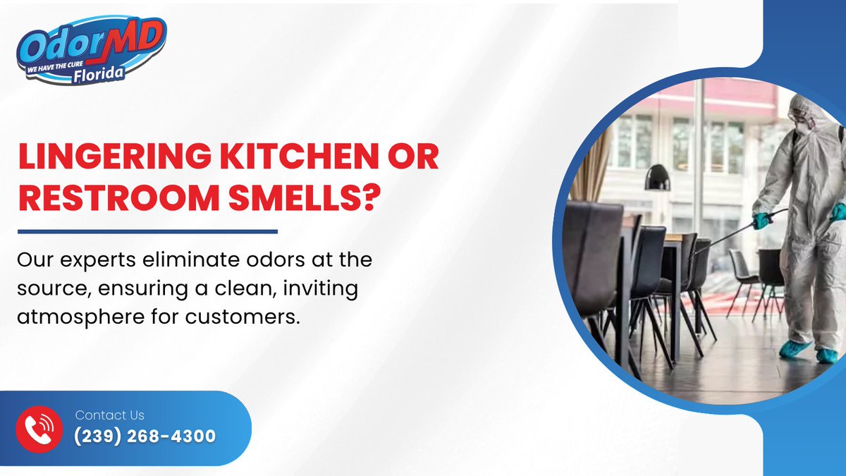 OdormdServices's tweet image. Smoke/food odors chasing away customers?

We eliminate grease, smoke, and food odors using advanced neutralizing systems effectively. 🌬️✨

Give us a call today!

📞 (239) 268-4300
🌐 odormdflorida.com/restaurant-lod…

#OdorMD #KitchenOdorControl #OdorFreeSpace