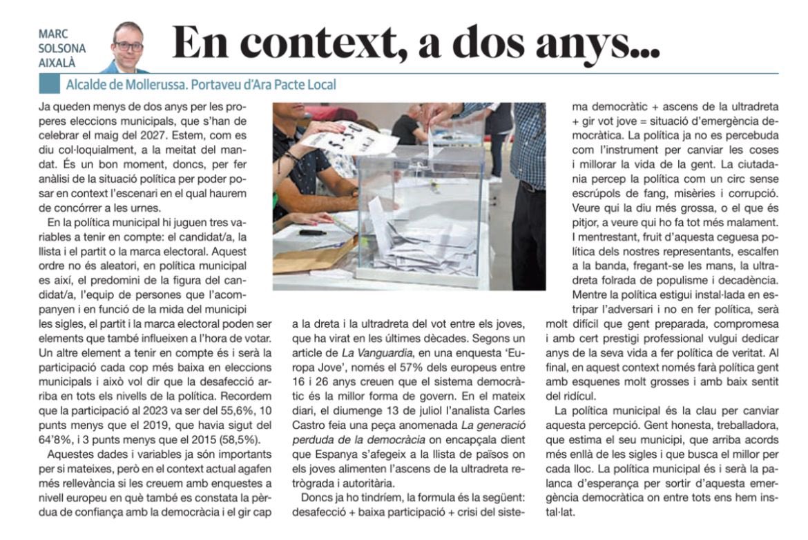 Marc Solsona (@solsona_marc) on Twitter photo Avui <a href="/LaManyanacat/">La Mañana</a> em publica aquest article “En context, a dos anys…” una mica d’anàlisi a meitat de mandat. <a href="/AraPacte/">Ara Pacte Local Lleida</a> <a href="/1RMollerussa/">MollerussaPrimer</a> <a href="/ajdemollerussa/">Ajuntament de Mollerussa</a> Avui <a href="/LaManyanacat/">La Mañana</a> em publica aquest article “En context, a dos anys…” una mica d’anàlisi a meitat de mandat. <a href="/AraPacte/">Ara Pacte Local Lleida</a> <a href="/1RMollerussa/">MollerussaPrimer</a> <a href="/ajdemollerussa/">Ajuntament de Mollerussa</a>