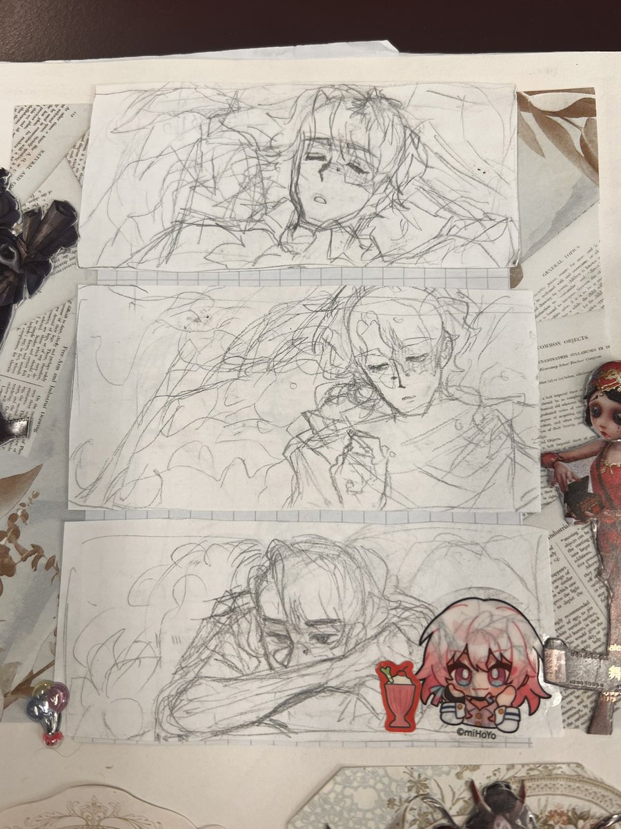 kakokide's tweet image. Some more sketches from my process diary for school… ahhhh I graduate in 66 days 😣😣