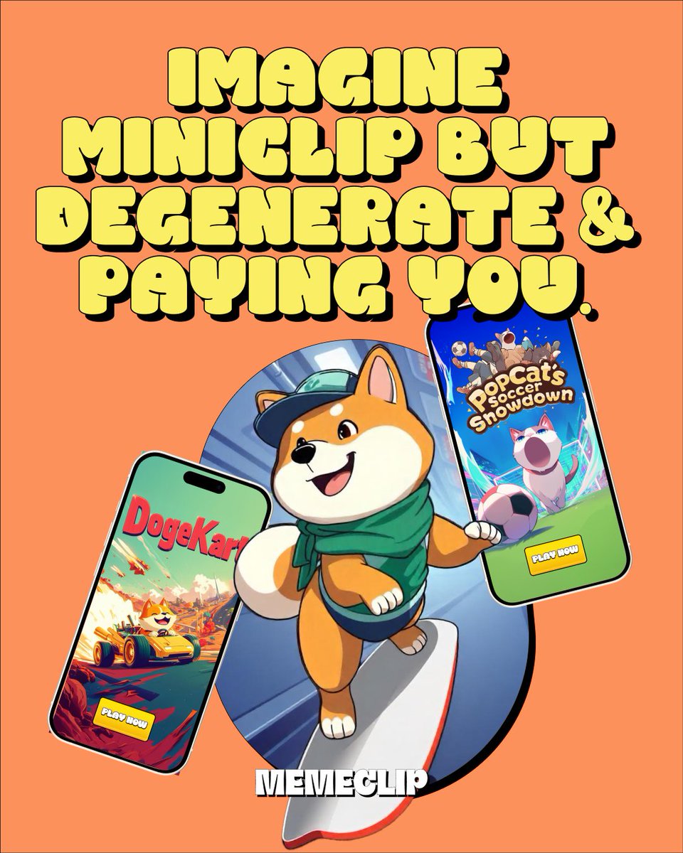 Imagine Miniclip...

But Degen as hell And it pays you to play.

That's MemeClip.

$MCLIP Presale is LIVE.

Don't just watch ape in.

⚡memeclip.io