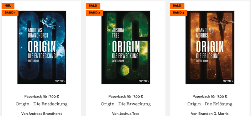 Origin – die Saga beginnt 🚀 - mailchi.mp/hardsf.de/orig… Was kommt heraus, wenn sich Andreas Brandhorst, Joshua Tree und Brandon Q. Morris zusammensetzen? Origin! Die Trilogie startet jetzt.