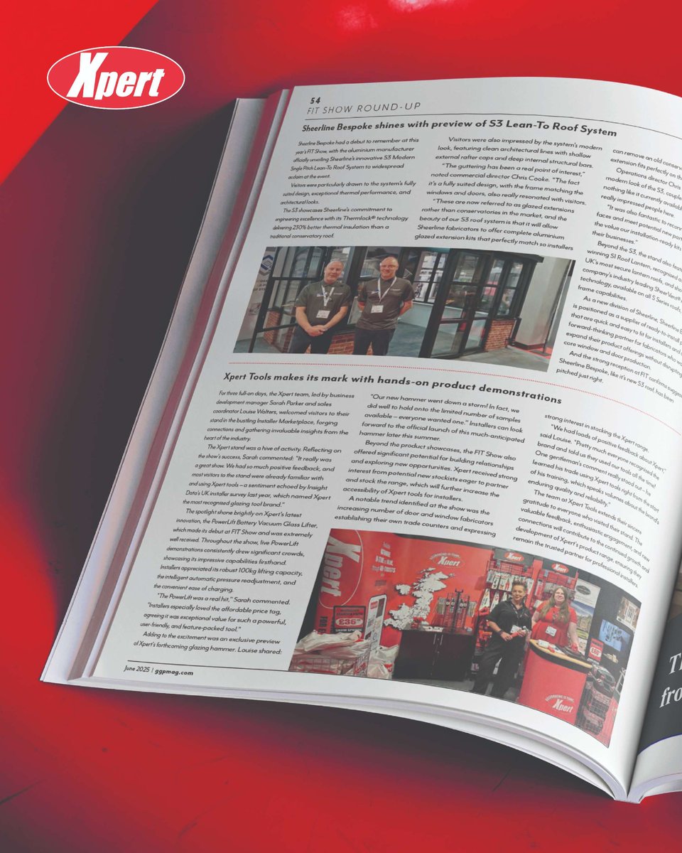 Thanks, @ggpmag, for the <a href="/fitshow/">FIT Show 2025</a> coverage! Great speaking with installers &amp; pros, getting feedback on the PowerLift &amp; new glazing hammer. 15 years of Xpert Tools – proud to create kit the trade wants. Cheers! ggp.mydigitalpublication.co.uk/june-2025/page… #XpertTools #FITShow2025 #GlazingTools