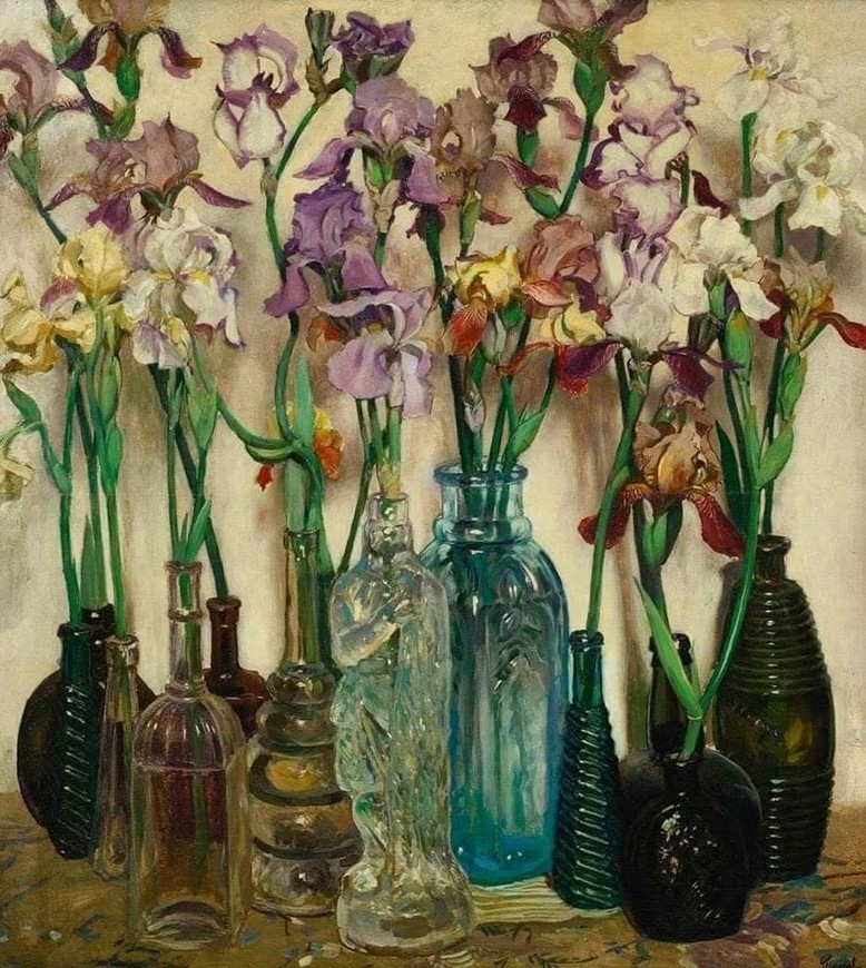 artinsociety's tweet image. US artist Frederick Judd Waugh was primarily a marine artist ~ even designing war-time ship camouflage ~ but he shows his versatility in this still life with bottles, aka Rum Row (1922)