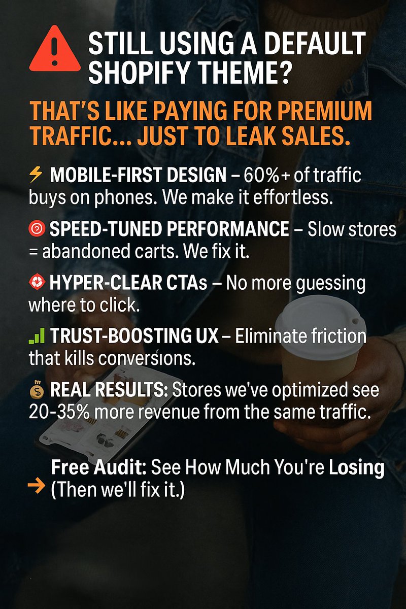 Megannewman99's tweet image. Still using Shopify’s default theme?
You're missing conversions.
✅ We redesign for:
– Mobile-first speed
– Killer CTAs
– Faster checkout
💰 Get more sales now.
👉 Shopify Customization Services
#ShopifyDesign #EcomOptimization #FasterStore
