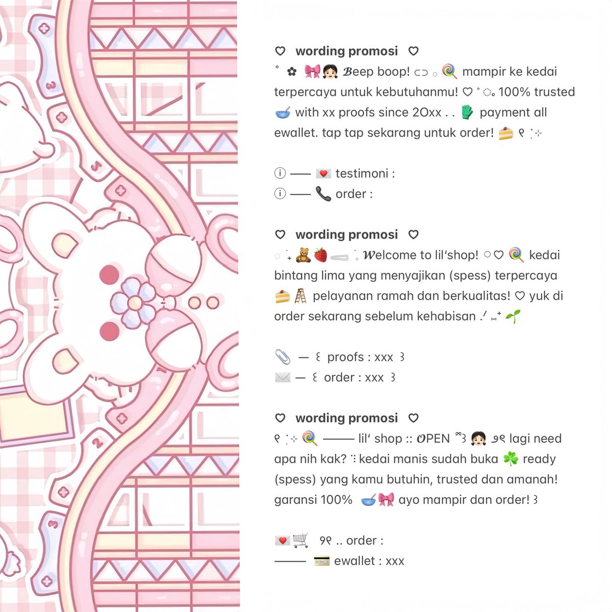 anodmali's tweet image. ⠀
ꔛ 𓈒˚  ⊹    help retweet? tysm!   ⊹

⁺ 𓂋 𓈒 🐾  halo! aku bawain wording promosi ready stock for BA . . .  🎀🧁  bisa kamu jemput with price only IDR. 5.500 ▷˚﹢ 🍭👛 check ALT for more  ୧ ׅ ࣪ ⊹ ketuk DM untuk order ₊˚ ♡۫  💭🥣

♡ ꒰   #zonauang   ׂ꒱ ♡
⠀