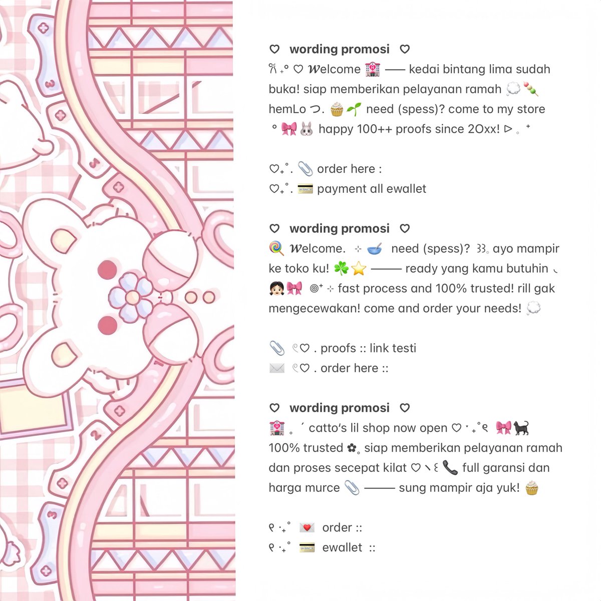 anodmali's tweet image. ⠀
ꔛ 𓈒˚  ⊹    help retweet? tysm!   ⊹

⁺ 𓂋 𓈒 🐾  halo! aku bawain wording promosi ready stock for BA . . .  🎀🧁  bisa kamu jemput with price only IDR. 5.500 ▷˚﹢ 🍭👛 check ALT for more  ୧ ׅ ࣪ ⊹ ketuk DM untuk order ₊˚ ♡۫  💭🥣

♡ ꒰   #zonauang   ׂ꒱ ♡
⠀