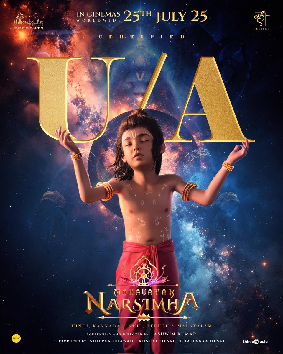 vedivediga's tweet image. #MahavatarNarsimha censored with U/A.
Experience the roar of divinity on July 25th in theatres near you 🔥🦁
#Mahavatar #FaithWillRoar
@hombalefilms @VKiragandur @ChaluveG @kleemproduction @shilpaadhawan @AshwinKleem @SamCSmusic @MahavatarTales @AAFilmsIndia @samaymahajan…