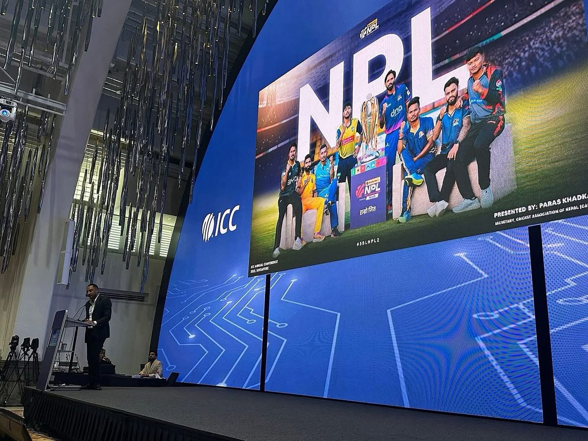 Karnali Yaks (@karnaliyaks) on Twitter photo A truly proud moment for Nepalโs cricket journey!
The <a href="/OfficialNPLT20/">Nepal Premier League</a> was recognized at the ICC Annual General Meeting, a meaningful milestone that highlights Nepalโs growing presence in international cricket.
On behalf of Karnali Yaks, we express our heartfelt gratitude to A truly proud moment for Nepalโs cricket journey!
The <a href="/OfficialNPLT20/">Nepal Premier League</a> was recognized at the ICC Annual General Meeting, a meaningful milestone that highlights Nepalโs growing presence in international cricket.
On behalf of Karnali Yaks, we express our heartfelt gratitude to