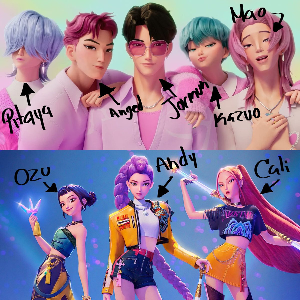 Como extra les dejo el FanCasting que hicimos para #KPOPDEMONHUNTERS 💜
Luego se viene fanart 👀

ELECCION DE CASTING COMPLETAMENTE SUBJETIVA 💢‼️
(se me hinchó el ovario asi q no pregunten, grasias)