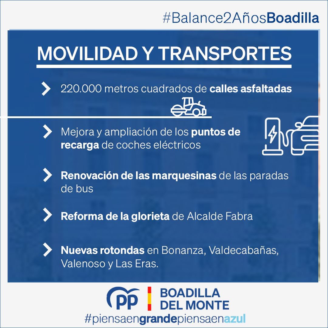 ✅ BALANCE MOVILIDAD Y TRANSPORTES| #Balance2AñosBoadilla

En estos dos años, hemos transformado la movilidad de Boadilla para hacerla más segura y sostenible.