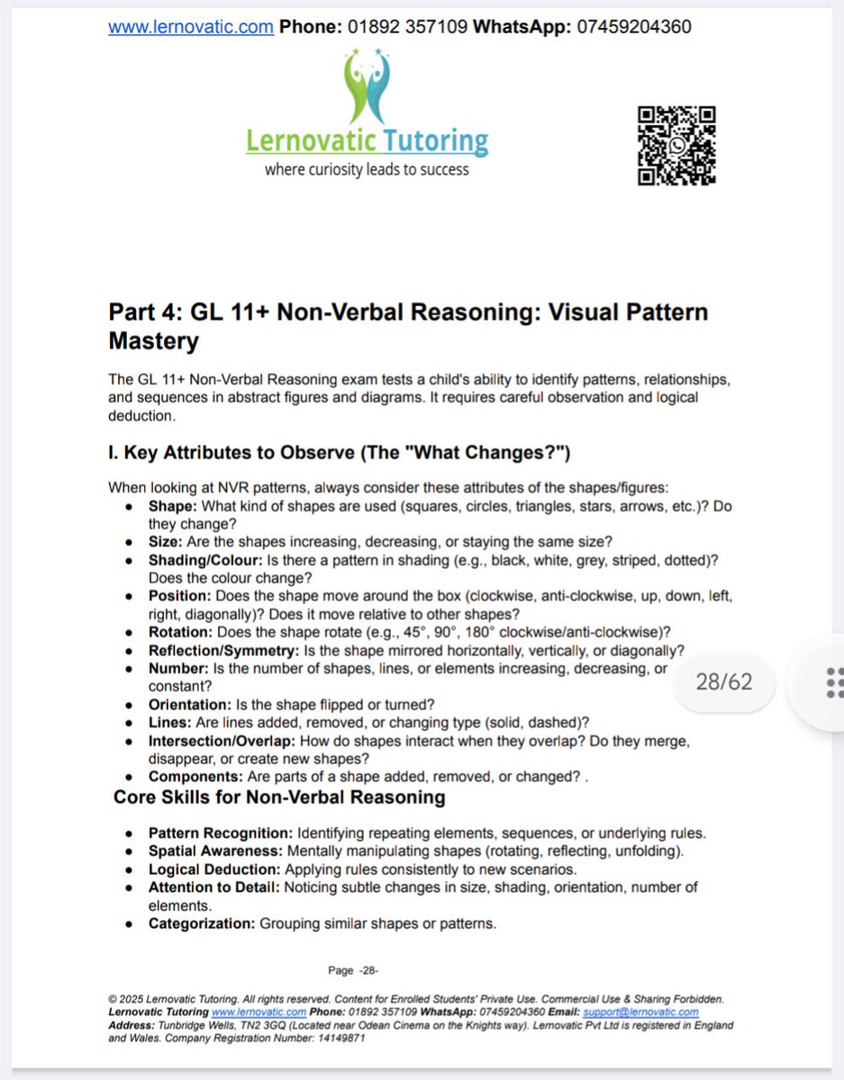 lernovatic's tweet image. Unlock 11+ Visual Logic! 🤫 Our GL Non-Verbal Guide breaks down complex visuals. Learn what to look for! 🧠🏆 lernovatic.com #GL11Plus #VisualLogic #Lernovatic