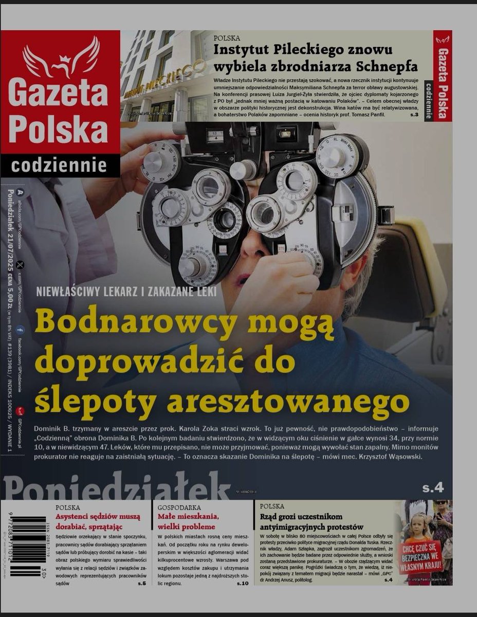🇵🇱 Paweł Jabłoński (@paweljablonski_) on Twitter photo Adam <a href="/Adbodnar/">Adam Bodnar</a>.
Niegdyś udawał obrońcę praw obywateli.
Dziś jego ludzie pozbawiają człowieka podstawowego prawa do opieki medycznej – grozi mu ślepota.
Metody białoruskie. Adam <a href="/Adbodnar/">Adam Bodnar</a>.
Niegdyś udawał obrońcę praw obywateli.
Dziś jego ludzie pozbawiają człowieka podstawowego prawa do opieki medycznej – grozi mu ślepota.
Metody białoruskie.