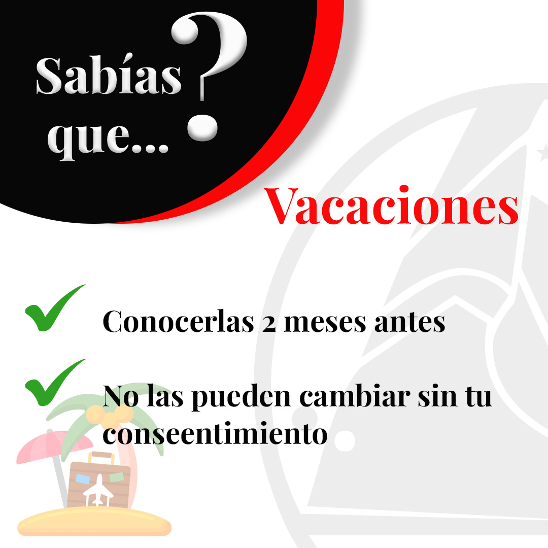 📅⛱️ Según el artículo 38 del Estatuto de los Trabajadores, tienes que conocer las fechas de tus vacaciones al menos 2 meses antes del comienzo del disfrute.

🤝 Únicamente podrían cambiarse las fechas por causa de fuerza mayor, y siempre que estés de acuerdo con el cambio
