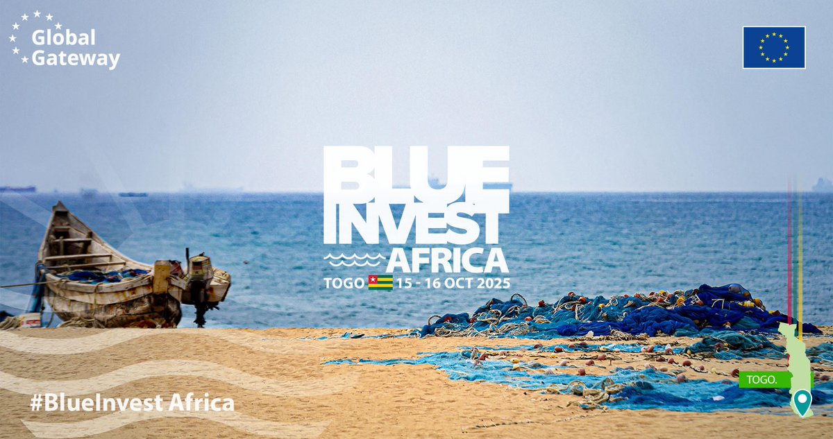 EU_MARE's tweet image. 🌊 BlueInvest Africa 2025 heads to Lomé, Togo 🇹🇬 on 15–16 October.
Entrepreneurs, investors & blue economy leaders from Africa & Europe will meet for high-level talks, start-up pitches, & more.
Registrations now open 👇
tinyurl.com/34p534fs