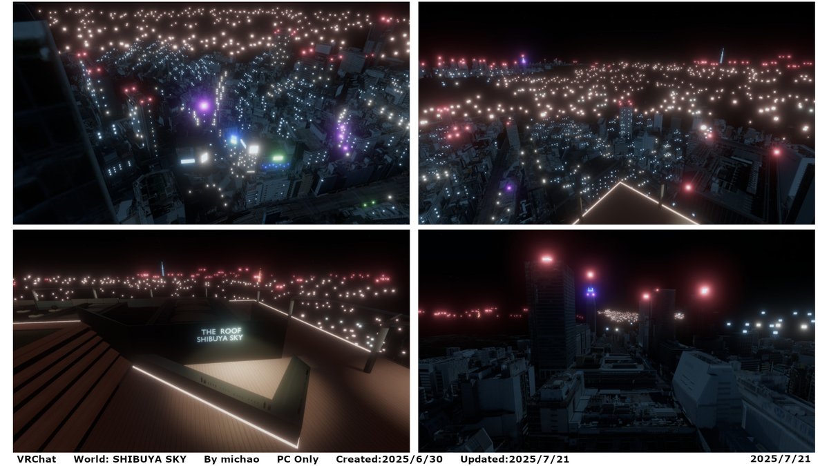 ankianokoubou's tweet image. #VRChatワールド紹介 #VRChat_World紹介
vrchat.com/home/world/wrl…
渋谷にある展望施設「SHIBUYA SKY(渋谷スカイ)」から夜景を眺められるワールド。池袋や新宿にテレポート可。
World: SHIBUYA SKY
By michao
PC Only
#VRChat