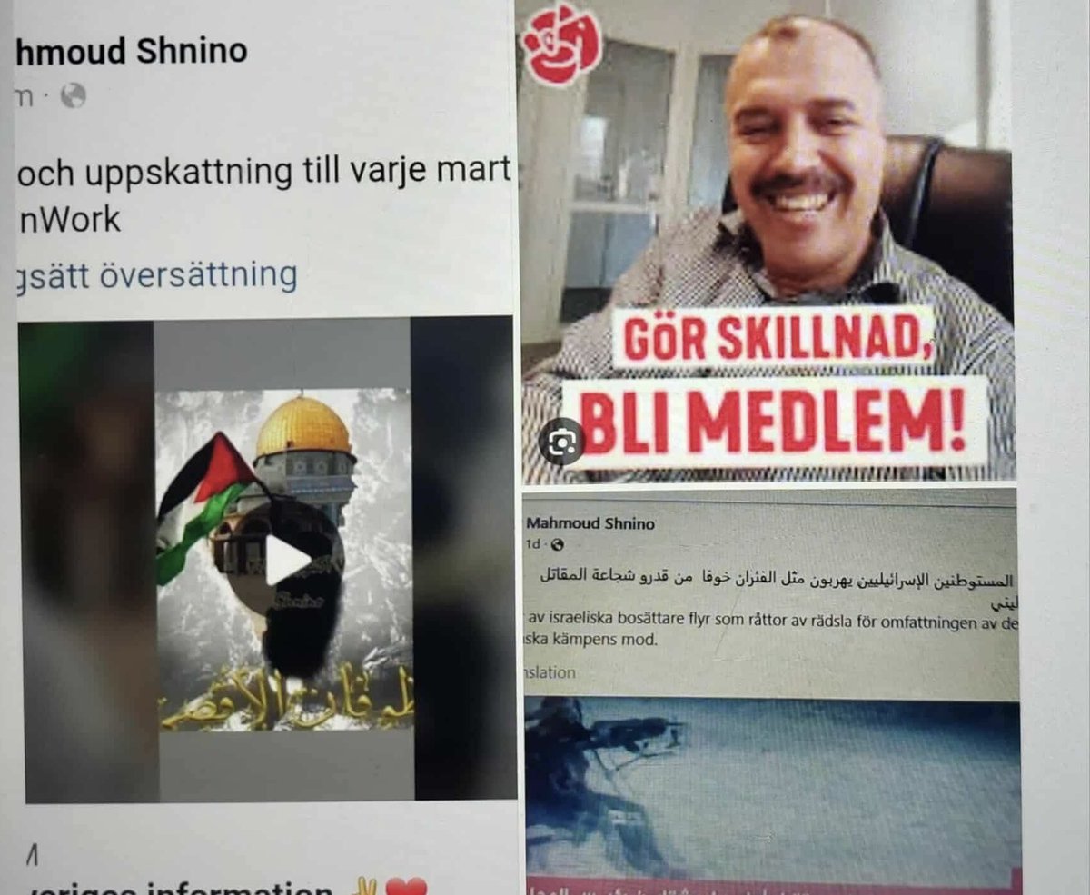 Under massakern mot israeliska civila den 7 oktober skrev Mahmoud Shnino, känd från Umeådemonstrationen, att "israeliska bosättare flyr som råttor av rädsla för omfattningen för den palestinska kampens mod". Är detta acceptabel retorik för era partiföreträdare <a href="/magdandersson/">Magdalena Andersson</a>?