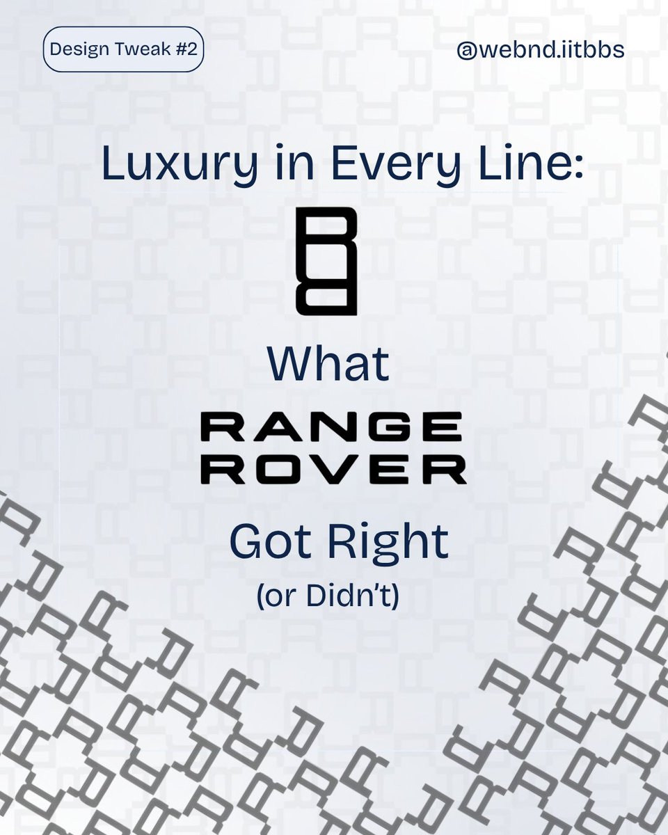 webnd_iitbbs's tweet image. Design Tweak #2:
We broke down the Range Rover logo.
Did it nail the luxury vibe — or just pretend to?
Your thoughts? 🧠👇

Follow down this thread to know more
#DesignBreakdown #TypographyMatters #RangeRover #BrandDesign #WebND