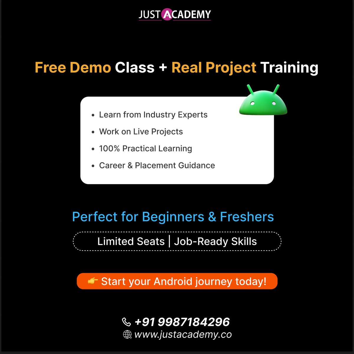 justacademy23's tweet image. Android App Dev Batch Enrollment OPEN!
🎯 Free Demo Class + Real Project Training
💡 Learn, Build & Get Job-Ready!
📲 Limited Seats – Join now!
👉 Swipe to start your Android journey!
#AndroidDevelopment #JustAcademy #LearnToCode #TechSkills #MobileAppDevelopment #JobReady