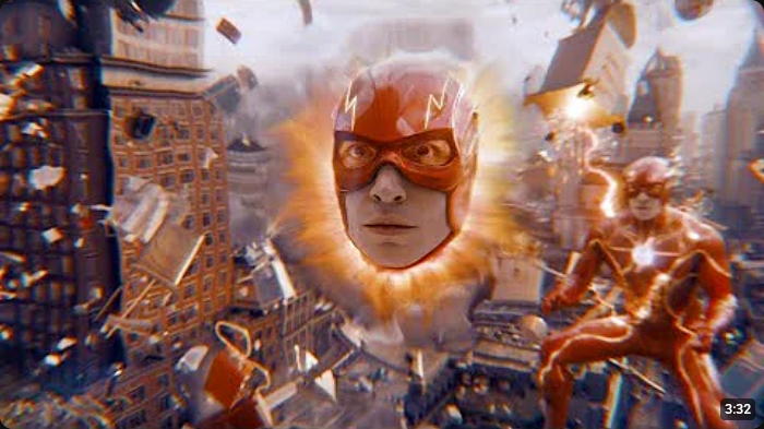 the_ttrop's tweet image. i never watched a movie and just this screenshot, how is the flash shooting his face like a rocket?