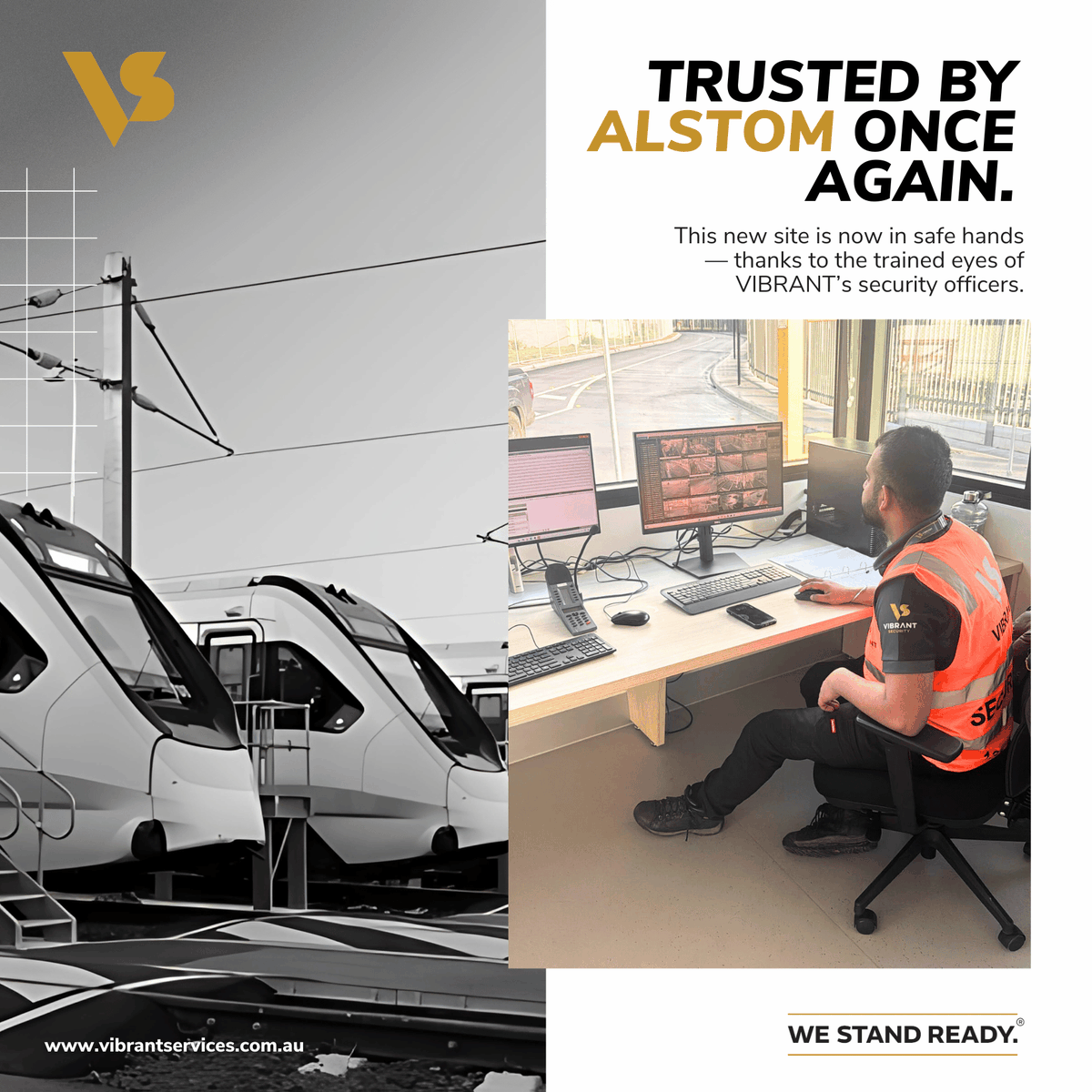 #VIBRANT is proud to be securing yet another Alstom site, ensuring safety and peace of mind for critical infrastructure.🚂
New location, same dedication to excellence! ✊

#VIBRANT #AlstomSecurity #InfrastructureProtection #OnSitePresence #WeStandReady
