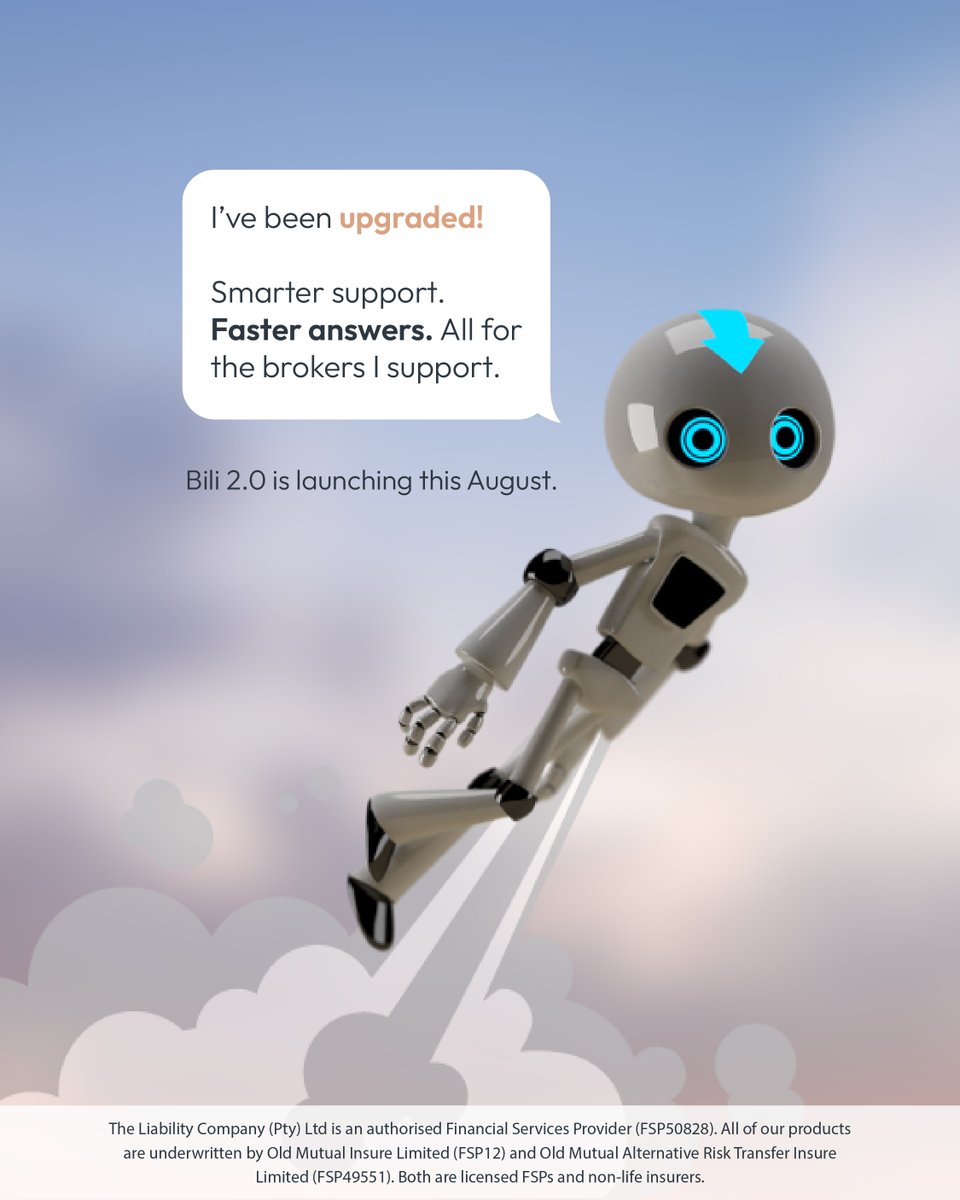 theliabilityco's tweet image. Bili 2.0 lands this August. 👀
The Liability Company (Pty) Ltd is an authorised Financial Services Provider (FSP50828). All of our products are underwritten by Old Mutual Insure Limited (FSP12) and Old Mutual Alternative Risk Transfer Insure Limited (FSP49551).