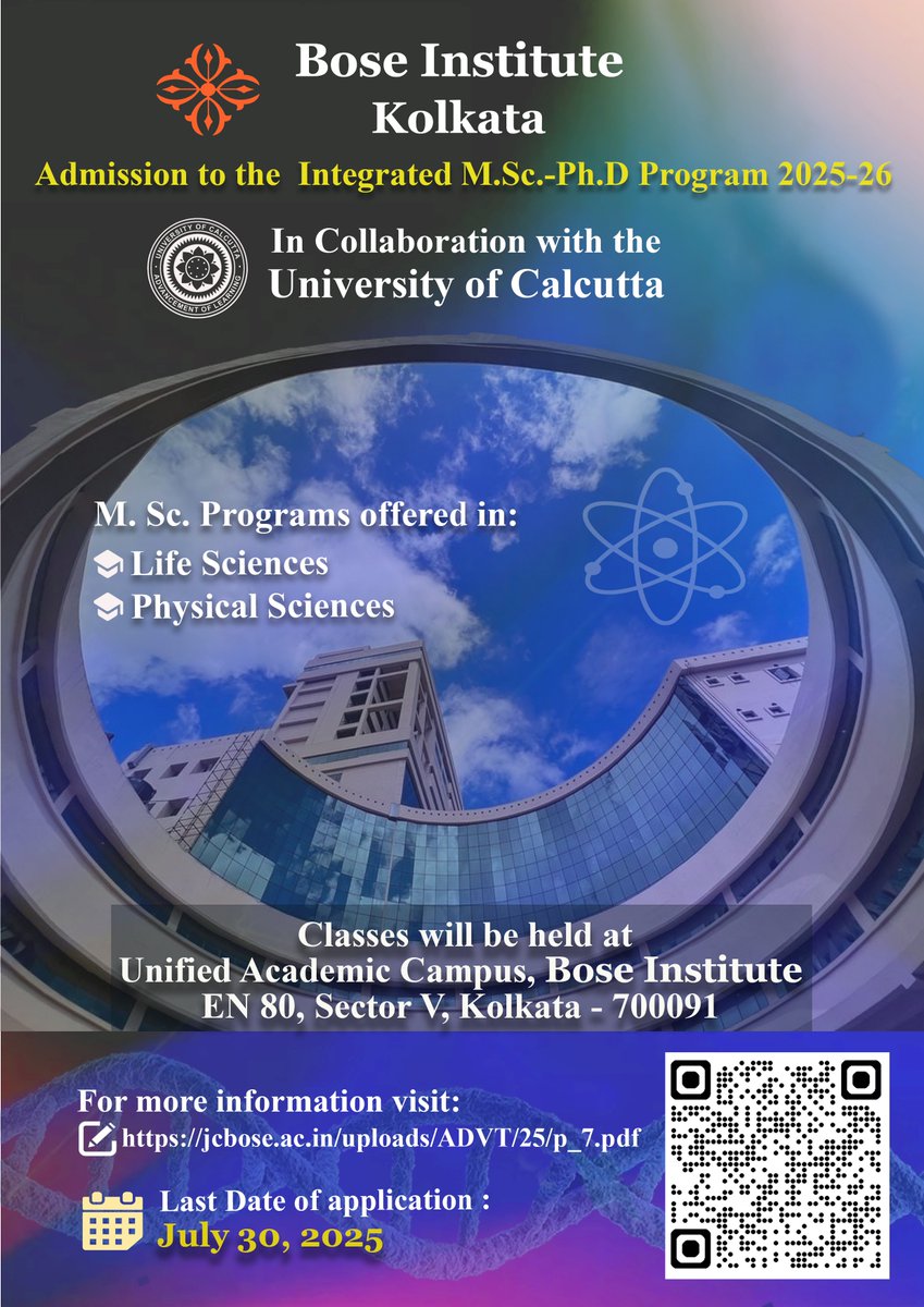 bose_institute's tweet image. Link:
jcbose.ac.in/uploads/ADVT/2…
#PhD #MSC #Research #lifesciences #physicalsciences
#integrated#Bose Institute #CalcuttaUniversity