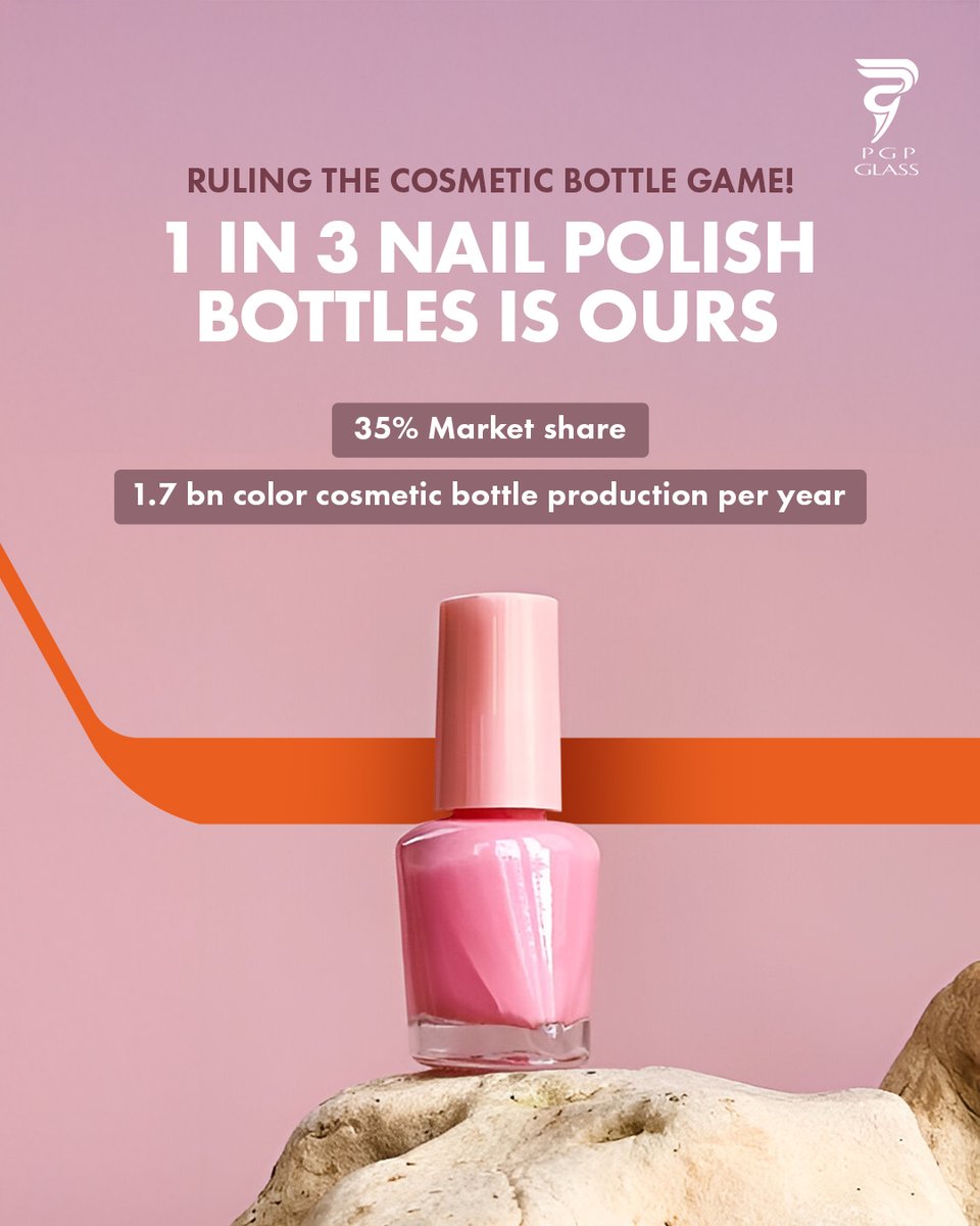 PGPGlass's tweet image. Our expertise in cosmetic packaging shines through our global impact, with PGP Glass producing nearly one-third of the world’s nail polish bottles, leading the industry with a commanding 35% market share!

#PGPGlass #LeadingTheIndustry #BeautyPackaging
