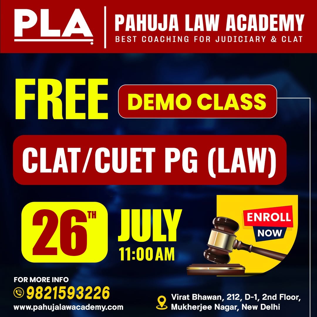 pahujalaw's tweet image. 📢 FREE Demo Class Alert!

Join Pahuja Law Academy for a FREE Demo Class on CLAT / CUET PG (LAW)
#judiciarycoaching #freedemoclass #judiciaryaspirants #judicialservicesexam #pahujalawacademy #lawstudents #delhicoaching #judicialpreparation #onlinecoaching #bestjudiciarycoaching
