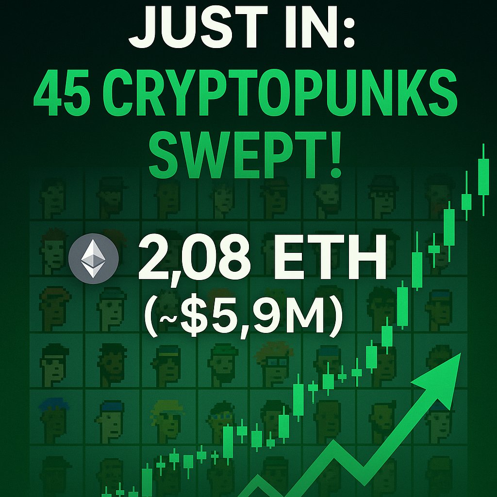 StarBoyTrade's tweet photo. ๐จ JUST IN Whale scooped 45 CryptoPunks for 2,082โฏETH ($5.9โฏM) in one go ๐ณ๐ฅ
Iconic blueโchip power move donโt fade the comeback
#CryptoPunks #BlueChipNFTs https://t.co/KWbmg5DtTh
