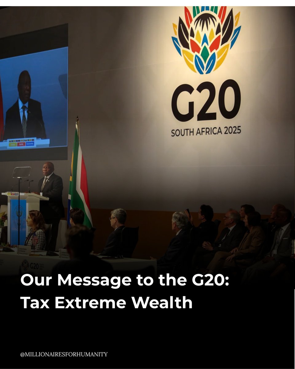 Mills4Humanity's tweet image. Ahead of the G20 summit, our demand is simple: a 2% tax on the world's 3,000 richest billionaires.
The world has enough wealth to solve its biggest problems. It's time for leaders to act.
#G20 #WealthTax #TaxTheSuperRich