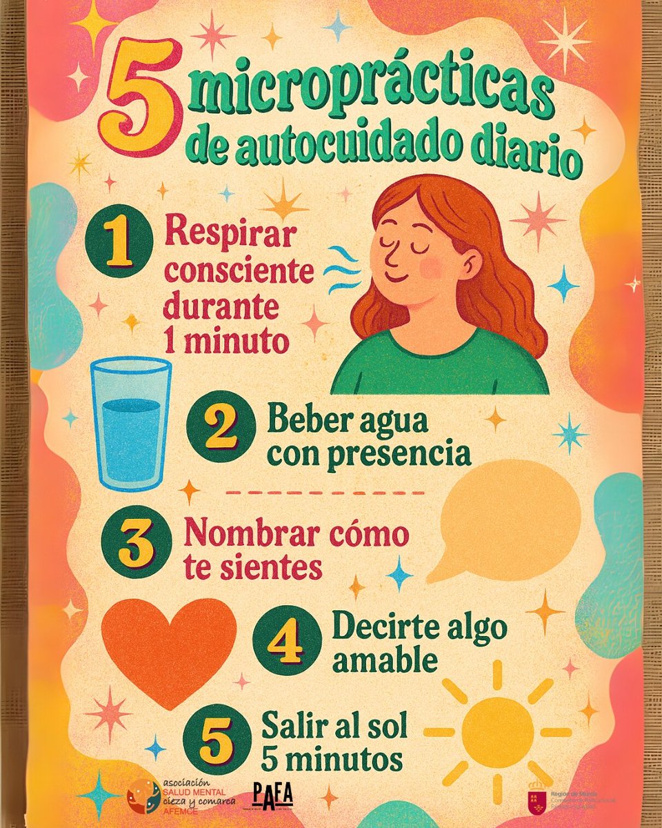 💚Microprácticas de autocuidado para familiares

Cuidar en ocasiones es agotador. A veces, sentimos que no hay tiempo para nosotrxs

Aquí van 5 microprácticas que puedes incorporar

🔁No es egoísmo.Es sostenibilidad emocional.
Una familia que se cuida... cuida mejor