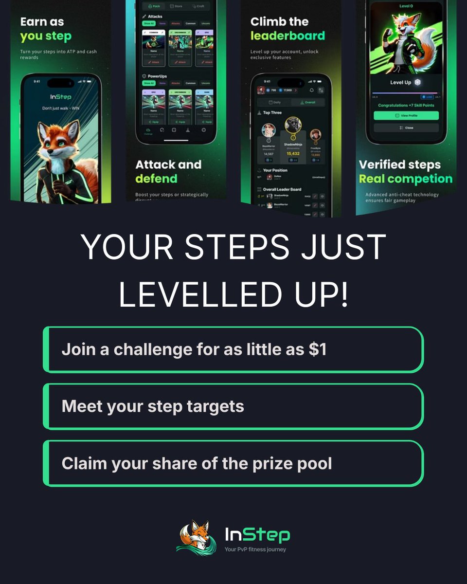 Instep_app's tweet image. YOUR STEPS JUST LEVELLED UP!
Join a challenge for as little as $1, meet your targets and claim your share of the prize pool in $USDC
Download InStep now: 👇
invite.instep.fit/?r=INSTEP1