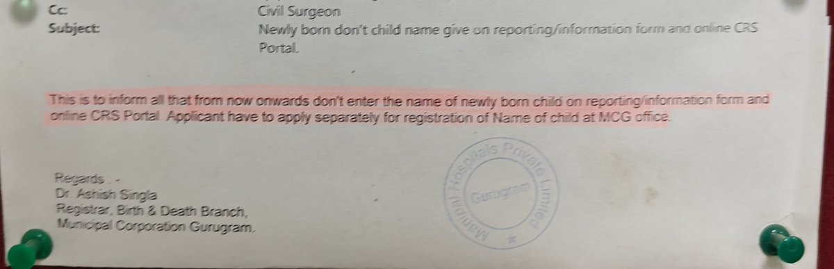 abhi923's tweet photo. @cmohry Shri CM ji, today I went to submit documents at Hospital for baby birth certificate registration. Although there's an option to mention baby name in the form, I was informed that it still has to be submitted  as "B/O" - 1 https://t.co/ItWoKfm5Wu