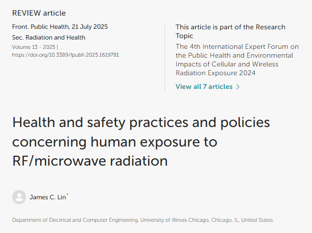 This new open access paper by Dr James C. Lin is now available.

#Radiofrequency #Radiation #WHO #ICNIRP #EMFs

frontiersin.org/journals/publi…