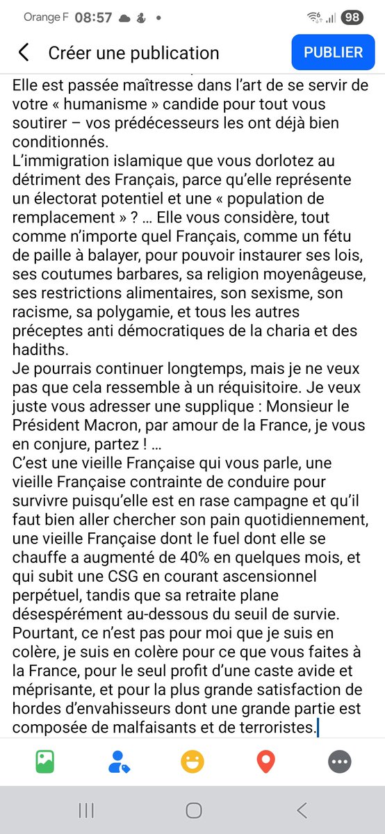 PNerval's tweet image. La lettre d'une femme française est en train de circuler et de prendre de l'ampleur sur les réseaux...
Texto:
Monsieur le Président,
La vanité rend aveugle et sourd. Eussiez-vous un QI XXXL, la vanité anéantirait les capacités de vos neurones. Mais bien sûr, vous n’êtes pas…