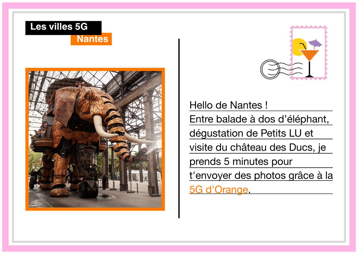[ CARTE POSTALE 📬] 

Vacances = visites touristiques 

📍 Aujourd'hui, on vous emmène à la découverte de Nantes en #5G !
