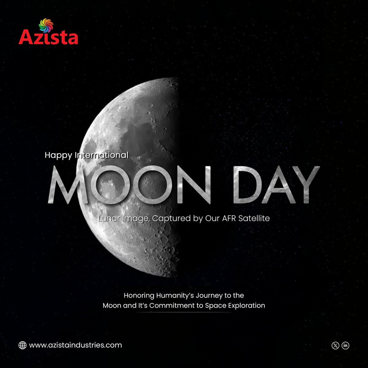 Happy International Moon Day!

Honoring Humanity's Journey to the Moon and Its Commitment to Space Exploration.

#Azista #InternationalMoonDay #IMD2025 #LunarExploration #SpaceInnovation