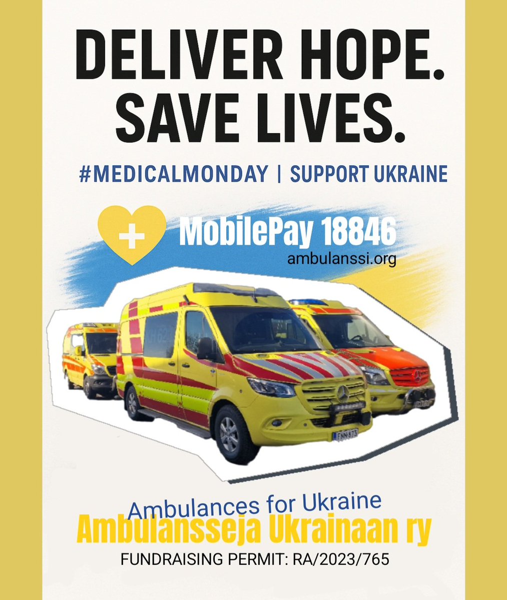 ambulances4UA's tweet image. Hey, itโs Monday! โ๏ธ
But not just any Monday โ itโs #MedicalMonday ๐๐๐
Join our ambulance family and help us save lives in Ukraine.
Follow, retweet, like, boost โ every little bit helps!
Donate here ๐ ambulanssi.org/en/support-us/
#MedicalMonday #Ukraine #AmbulanceAid