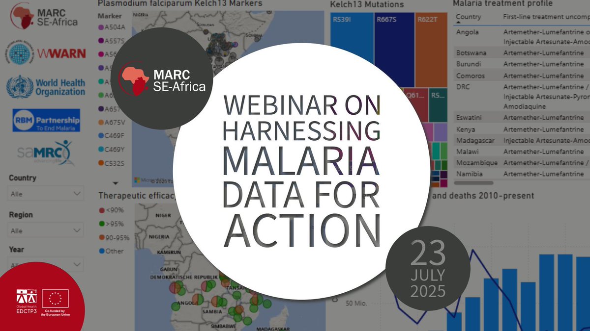 WWARN's tweet image. 📢📢Are you working on drug-resistant malaria in Africa?
Join @GeneJockey15 & @SamuelDhol for webinar: Harnessing Data for Action: A Deep Dive into the MARC SE-Africa Antimalarial Resistance Dashboard
📅 23/7/25 2pm-3.30pm CAT (UTC+02:00)
Register tinyurl.com/3w4kyw7r