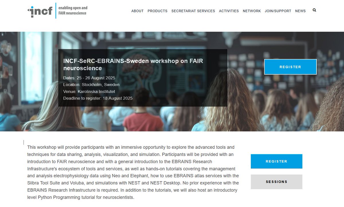 INCForg's tweet image. Register now for the Aug 25-25 workshop on FAIR neuroscience! Onsite & free! Organized in collaboration with EBRAINS and SeRC at Karolinska Institute. Register at incf.org/incf-serc-ebra… 🧠💻🧪
#FAIRdata #openscience #neuroinformagical #neuroscience