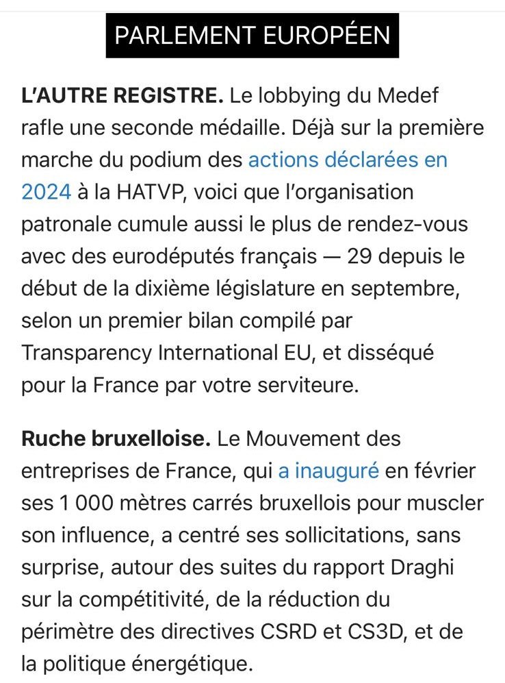 f_lesache's tweet image. Notre influence en #Europe est une priorité du @medef @PatrickMartin_1.
Merci aux parlementaires pour les échanges qui permettent d’améliorer la réglementation.
Bravo aux équipes du MEDEF qui sont très engagées sur les sujets 🇪🇺 et qui défendent nos entreprises pied à pied !